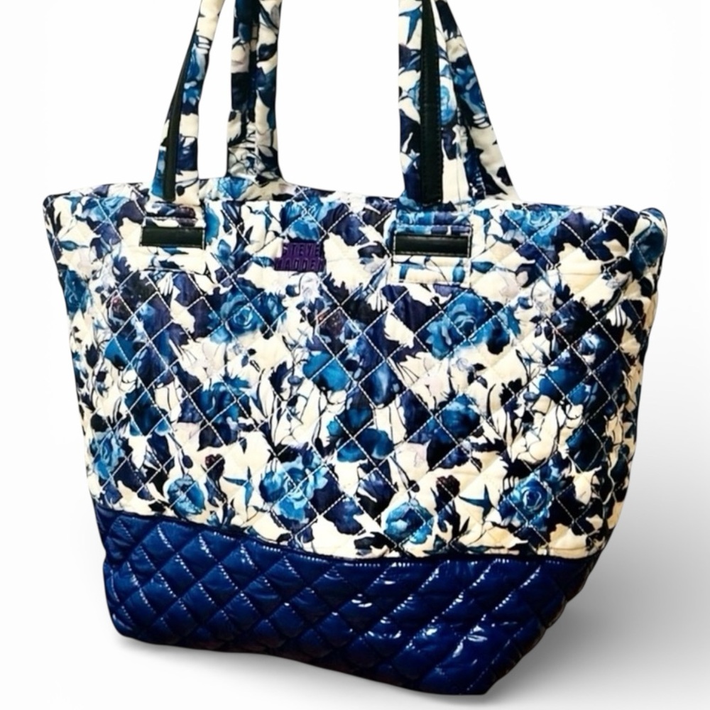 Steve Madden Blue Floral Quilted Shoulder Tote